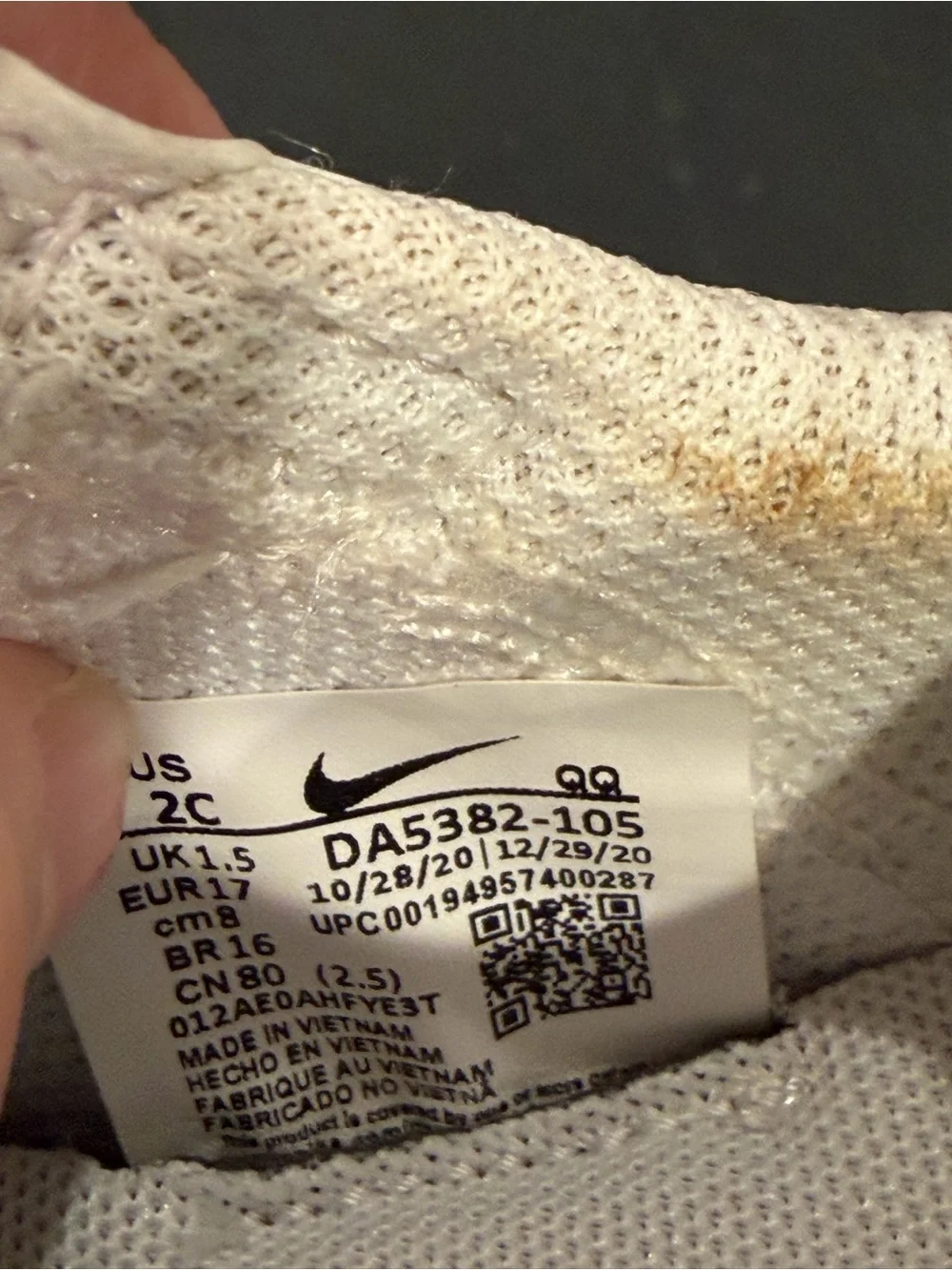 Nike Kids White Sneaker with Red Swoosh - Velcro Strap